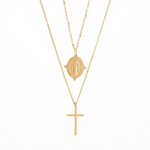 Cadena doble con colgante Virgen Milagrosa y Cruz dorada - Iniciativas ...